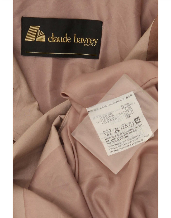 Sobretudo feminino Claude Havrey Reino Unido 14 grande bloco colorido marrom poliéster
