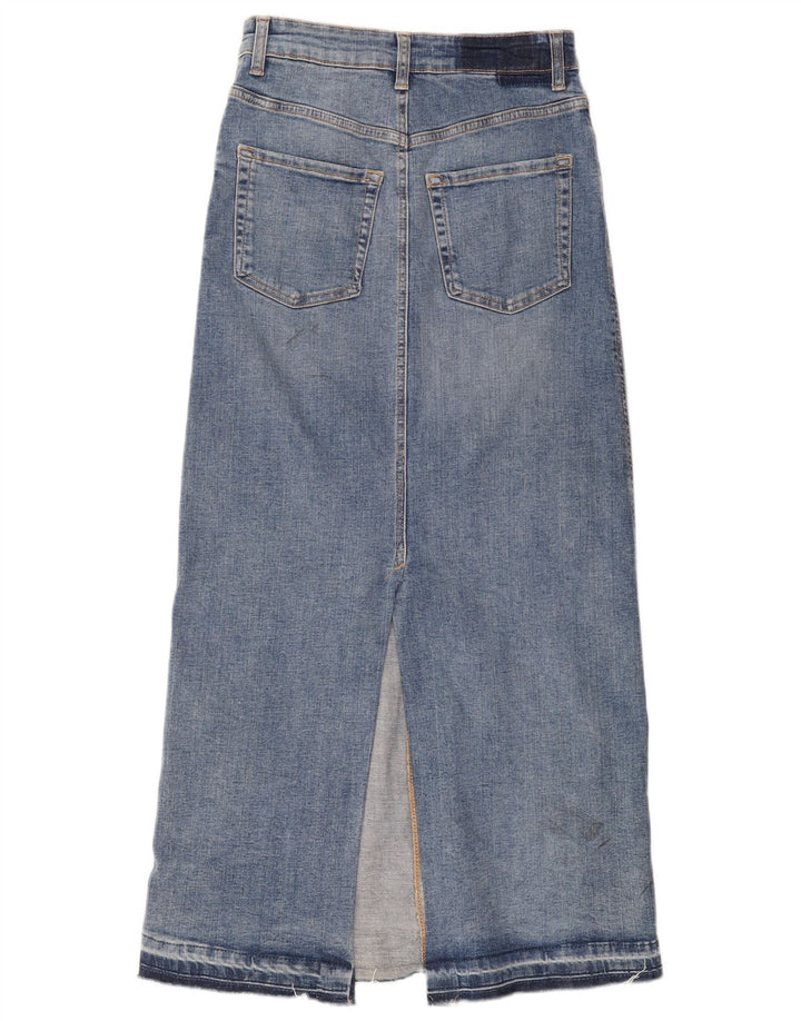 Saia jeans midi feminina Zara pequena W26 algodão azul