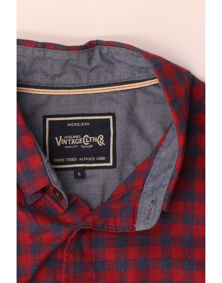 Camisa masculina de manga curta Jack & Jones grande algodão vermelho guingão