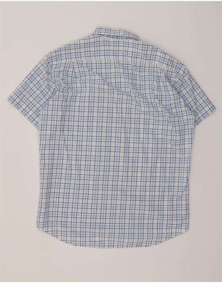 Lacoste Camisa masculina de manga curta tamanho 42 grande algodão xadrez azul