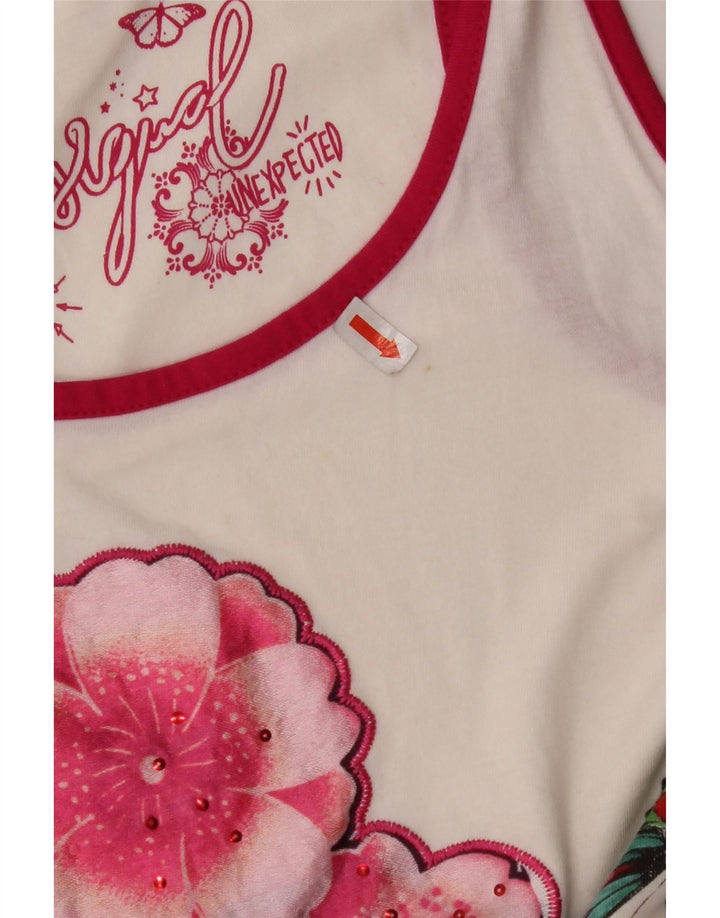 DESIGUAL Vestido túnica estampado sem mangas para meninas 11-12 anos branco floral
