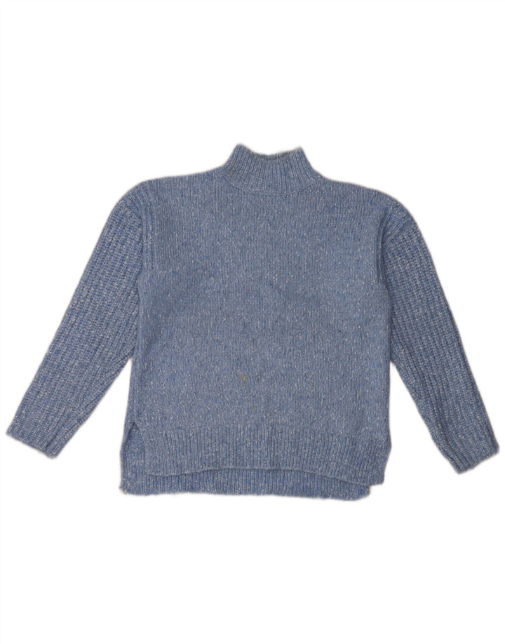 Suéter feminino Marks & Spencer com gola tartaruga Reino Unido 14 médio azul manchado