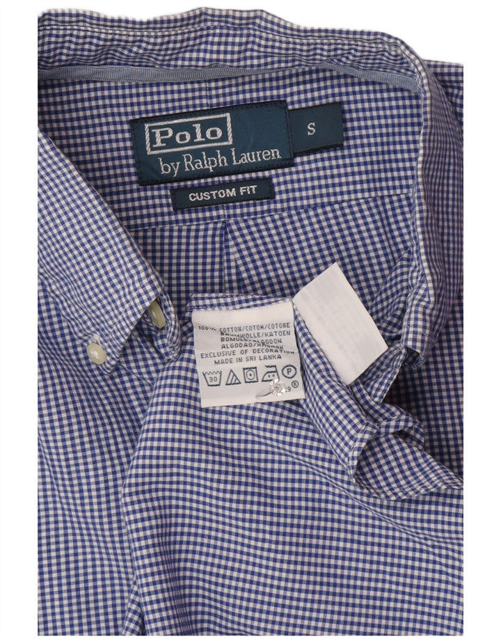 Camisa Polo Ralph Lauren Masculina Custom Fit Pequena Algodão Gingham Azul