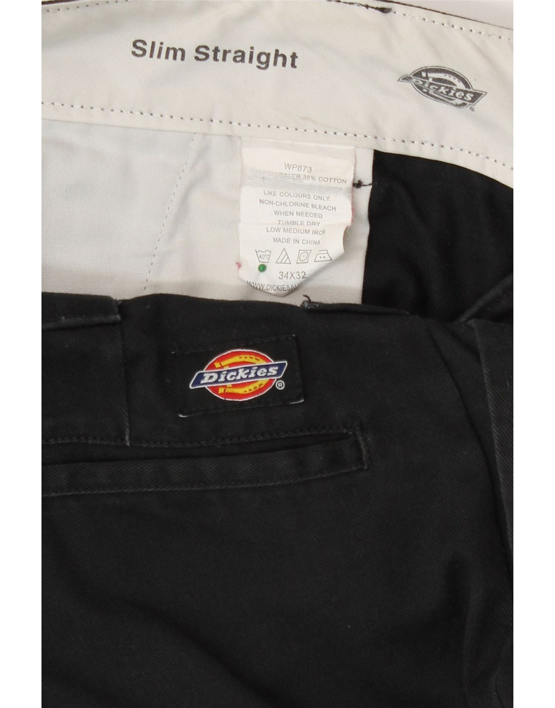 Calças Chino masculinas Dickies Slim Straight W34 L32 poliéster preto