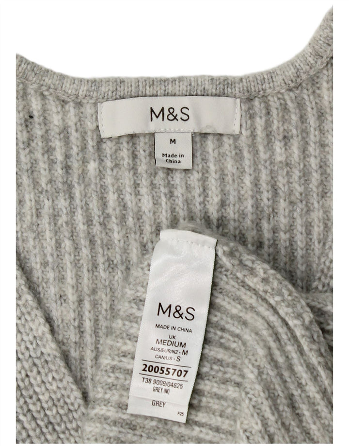 Suéter feminino Marks & Spencer com decote em V Reino Unido 14 poliéster cinza médio