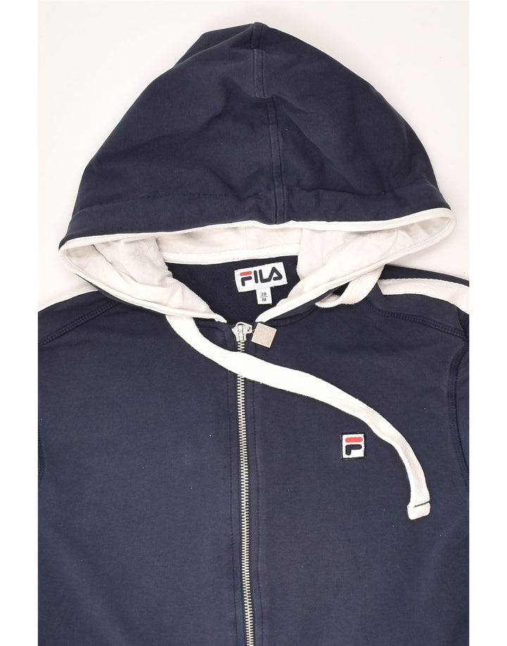 FILA Womens Zip Hoodie Sweater EU 38  Medium Navy Blue Colourblock Cotton | Vintage Fila | Thrift | Second-Hand Fila | Used Clothing | Messina Hembry 
