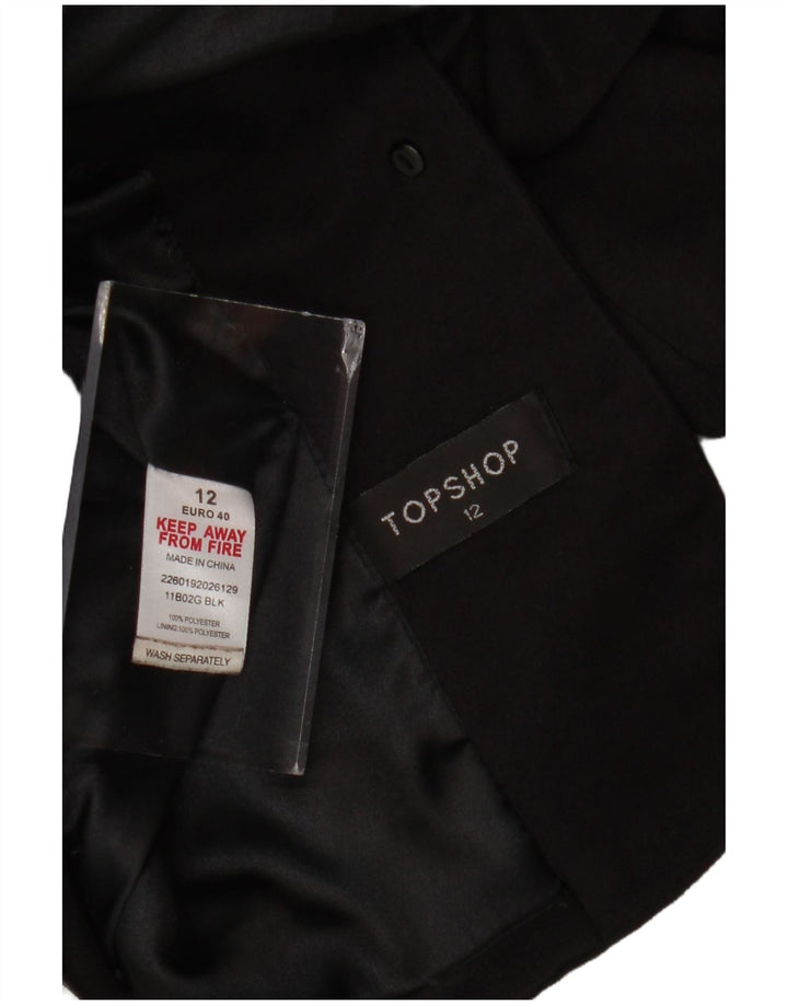Jaqueta blazer feminina Topshop com 2 botões Reino Unido 12 poliéster preto médio