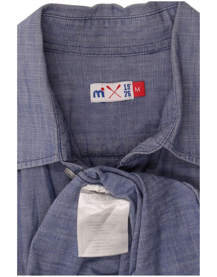 Camisa masculina vintage algodão azul médio