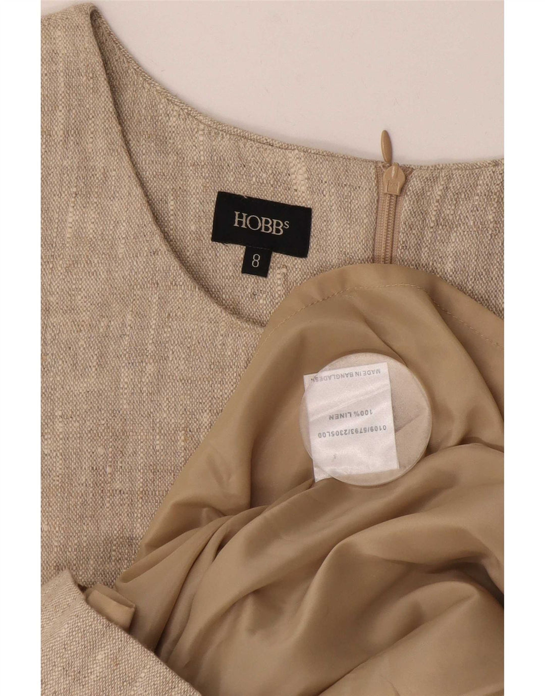 Vestido feminino Hobbs com bainha com padrão abstrato Reino Unido 8 pequeno bege geométrico
