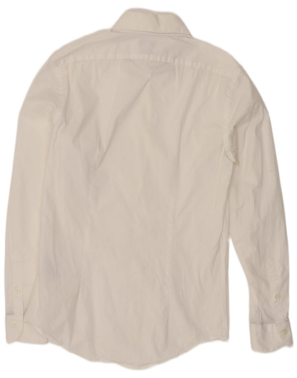 Camisa masculina Reiss Slim Fit pequena de algodão branco