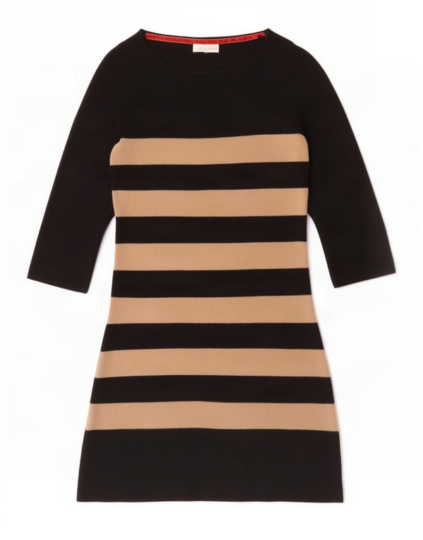 Vestido jumper feminino Monsoon manga 3/4 Reino Unido 12 acrílico listrado preto médio