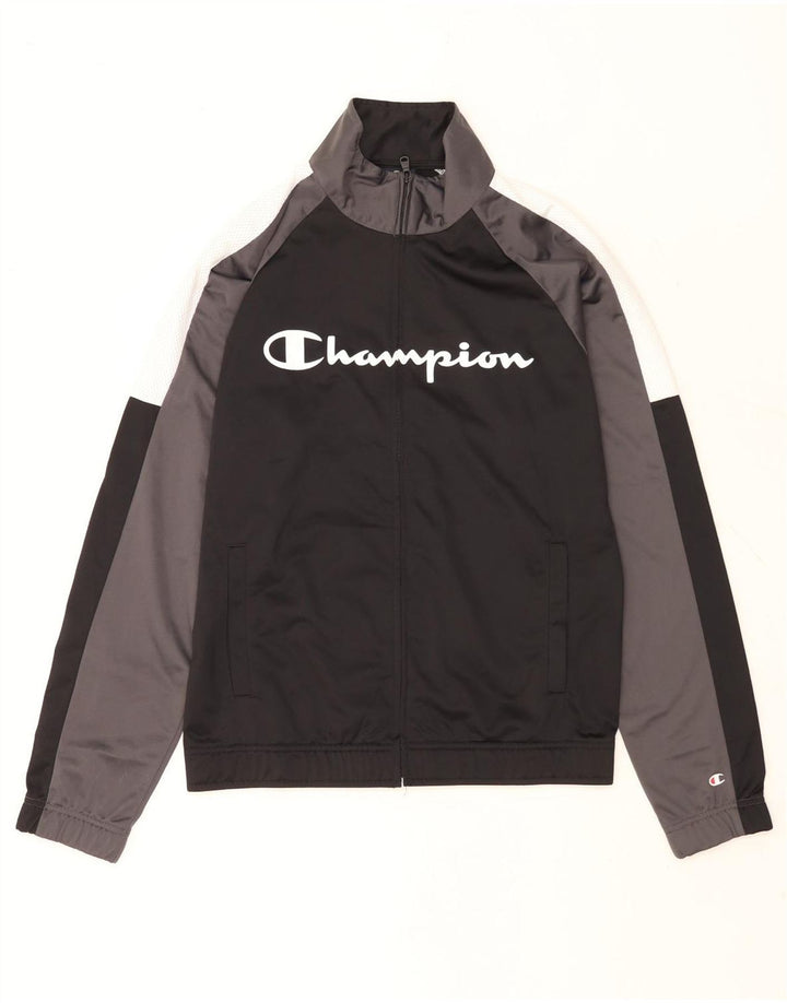 Jaqueta masculina de agasalho gráfico Champion médio preto colorblock