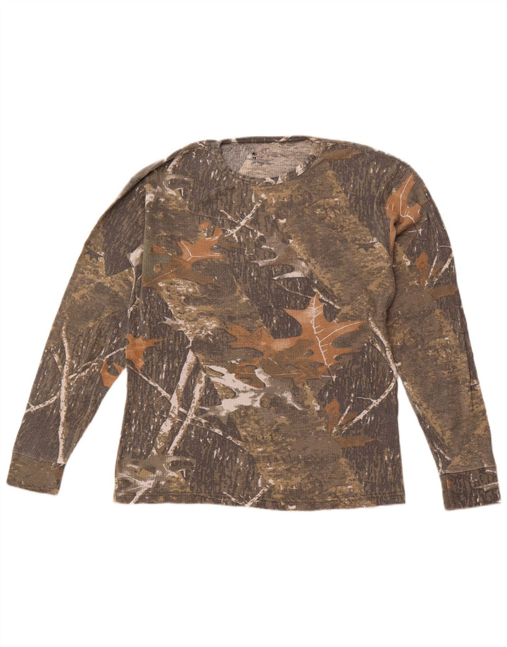 Top masculino VINTAGE de manga comprida grande algodão camuflado bege