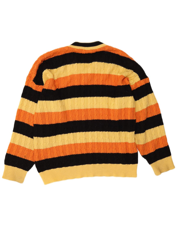 Suéter masculino vintage com decote em V XL listrado amarelo