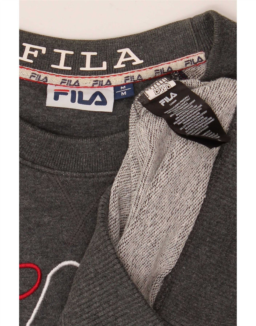Fila moletom gráfico masculino jumper médio cinza algodão manchado