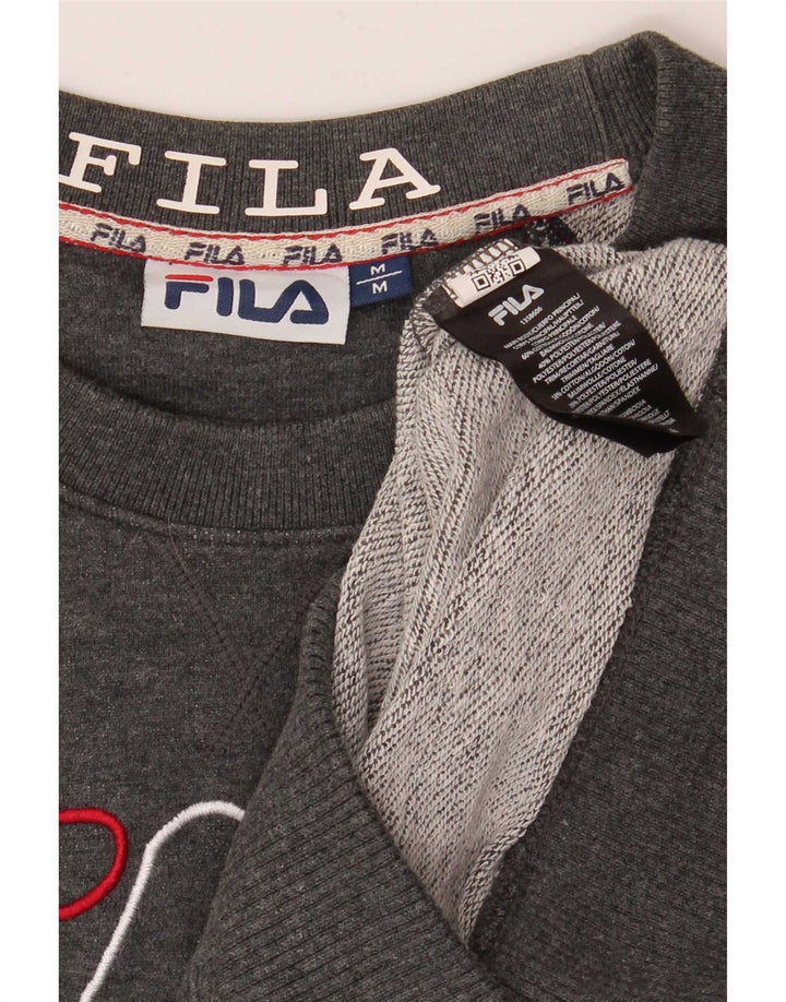 Fila moletom gráfico masculino jumper médio cinza algodão manchado