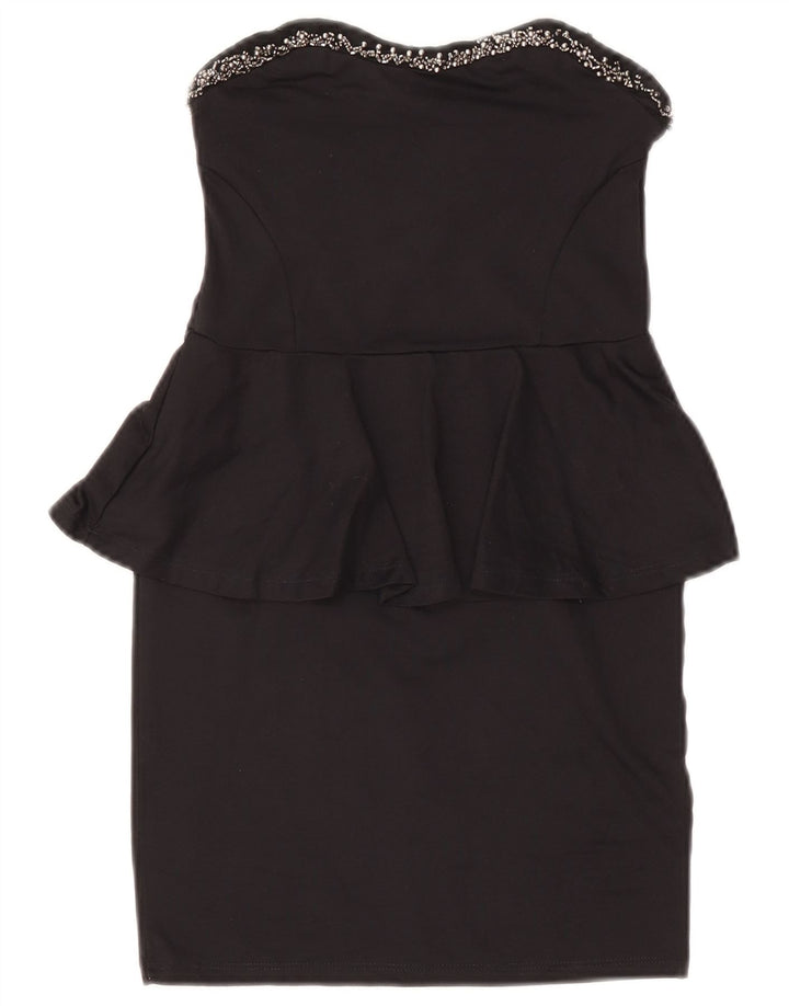 Zara Vestido feminino sem alças Peplum UK 10 pequeno preto poliamida