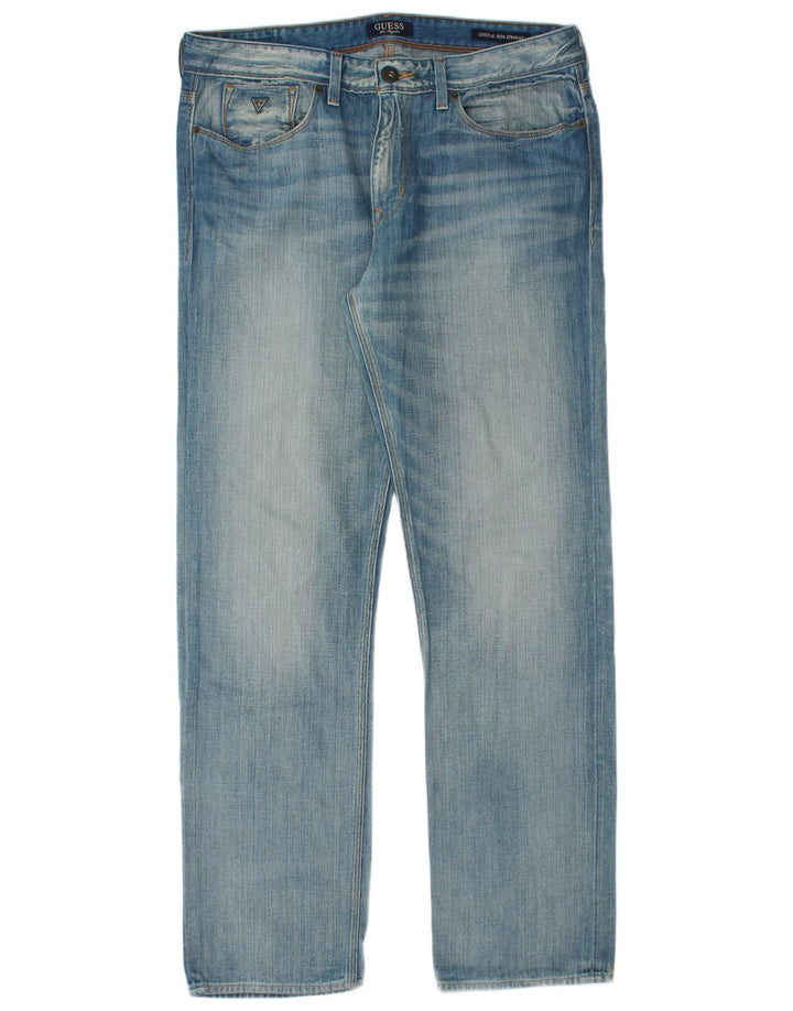 Guess Mens Straight Jeans W36 L34 Azul Algodão