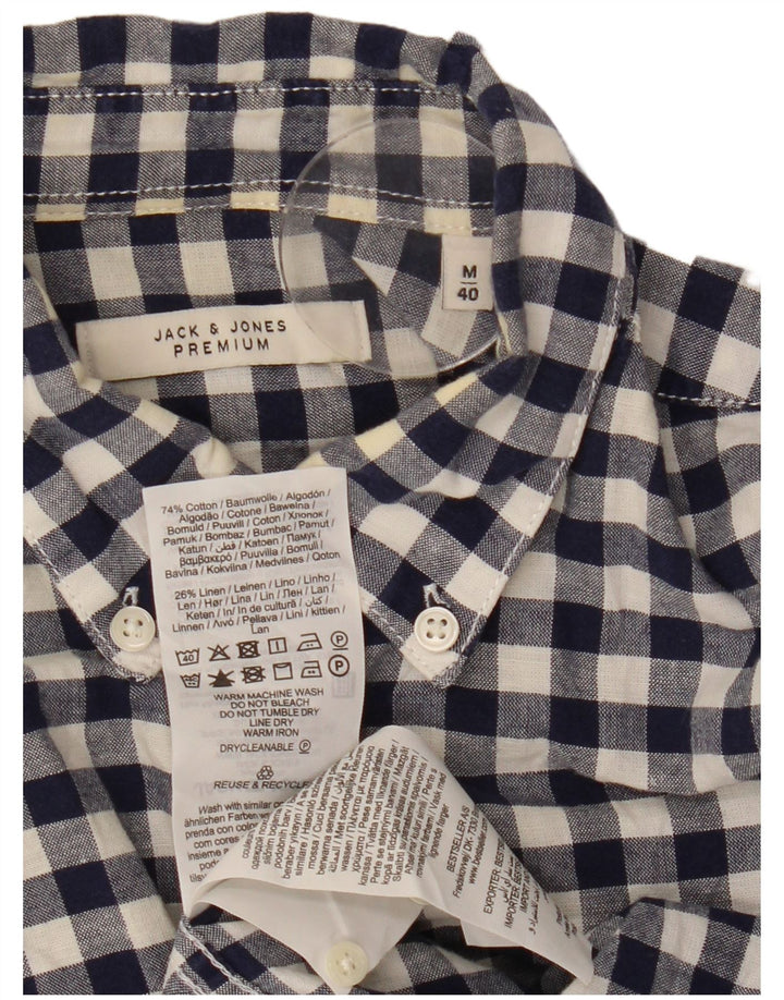 Camisa masculina Jack & Jones média azul marinho algodão guingão