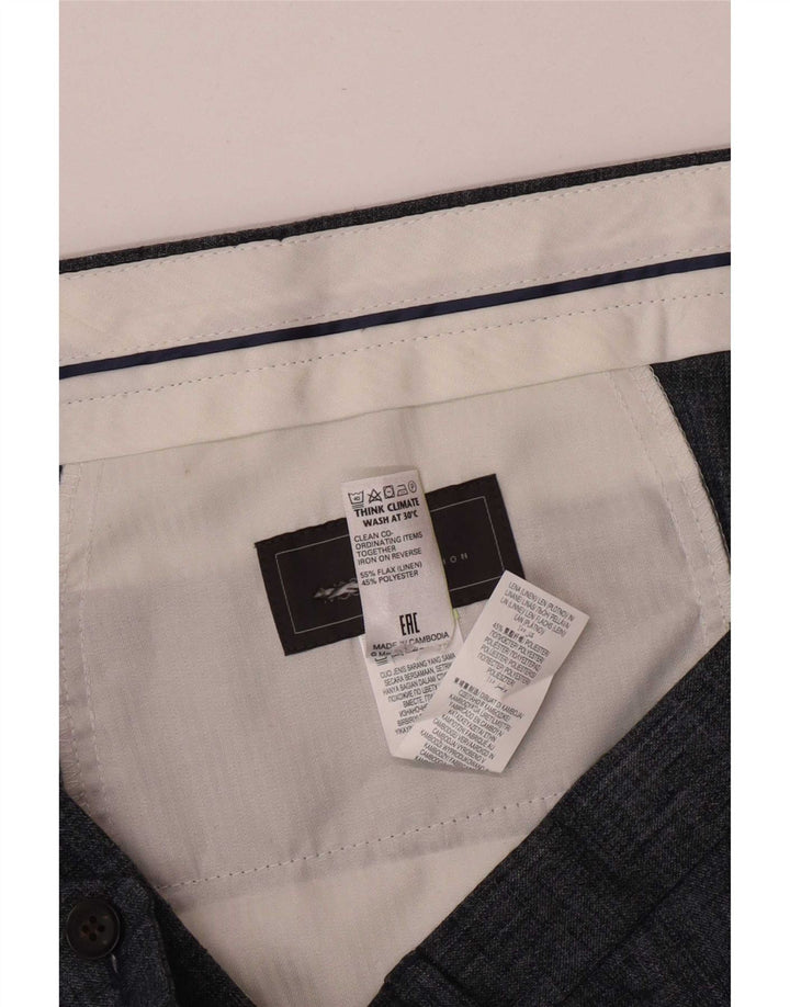 Calça masculina de terno reto Marks & Spencer W42 L31 linho cinza
