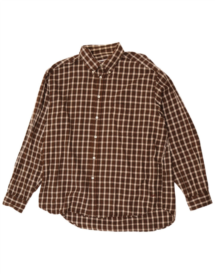 Camisa masculina de flanela Fila XL marrom xadrez algodão