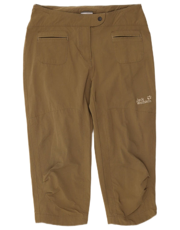 Calça capri feminina de caminhada Jack Wolfskin Reino Unido 8/10 pequena W28 L18 cáqui