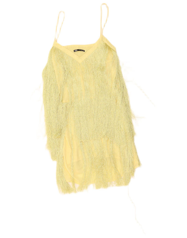 Zara Womens Charleston Dress UK 12 Poliéster Amarelo Médio