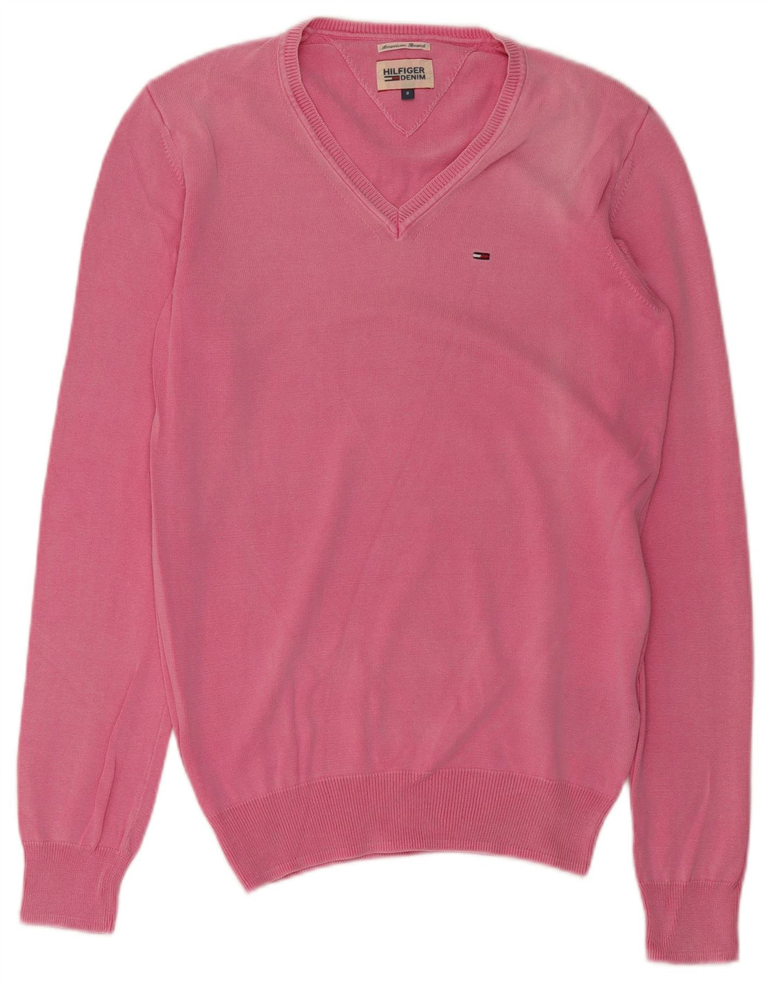 Suéter masculino TOMMY HILFIGER com decote em V pequeno algodão rosa