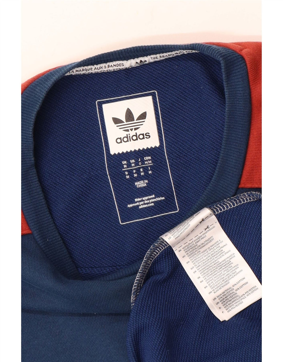 Adidas Mens Moletom Jumper Médio Azul Marinho Colorblock Algodão
