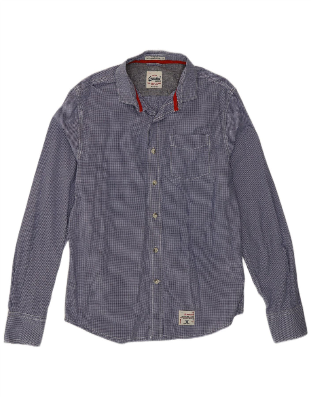 Camisa masculina Superdry grande algodão guingão azul