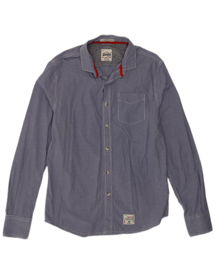 Camisa masculina Superdry grande algodão guingão azul