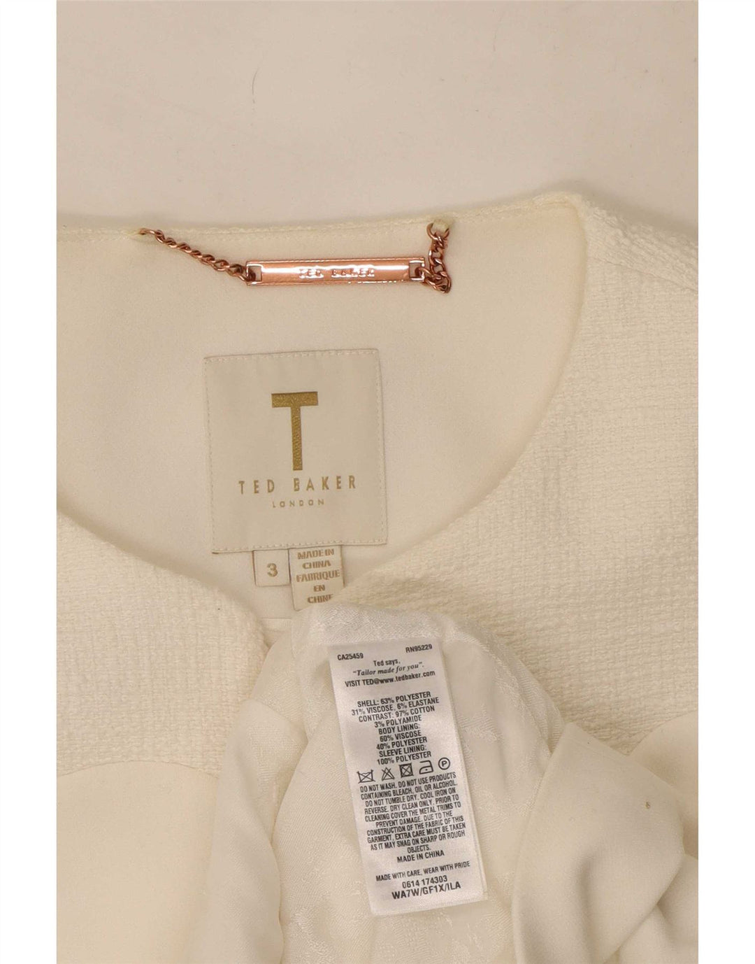 Jaqueta blazer feminina Ted Baker tamanho 3 poliéster branco médio
