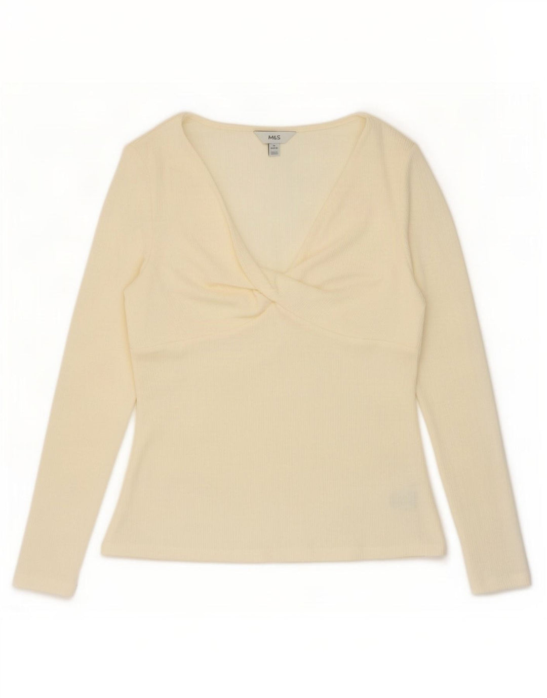 Top feminino Marks & Spencer manga comprida UK 14 médio off white poliéster