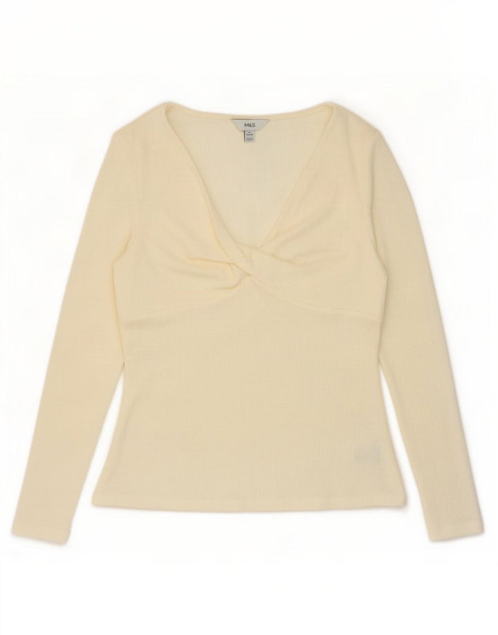 Top feminino Marks & Spencer manga comprida UK 14 médio off white poliéster