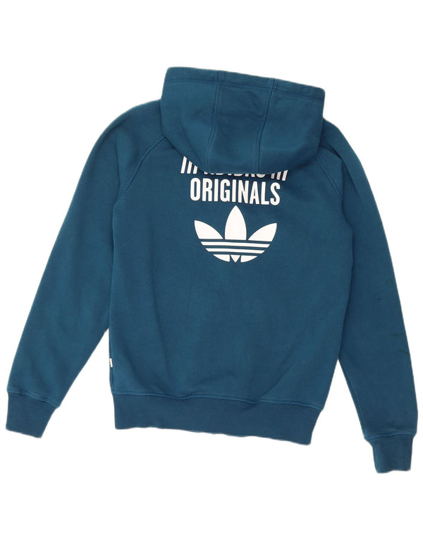 ADIDAS Womens Graphic Zip Hoodie Sweater UK 10 Small Blue Cotton
