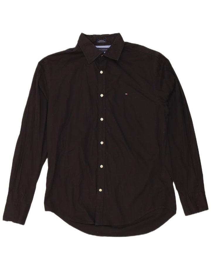 Tommy Hilfiger Mens Custom Fit Camisa Médio Algodão Preto