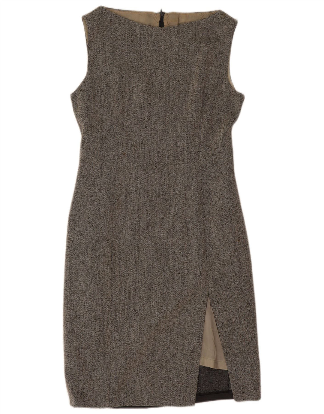 Vestido feminino vintage sem mangas com bainha UK 12 cinza médio