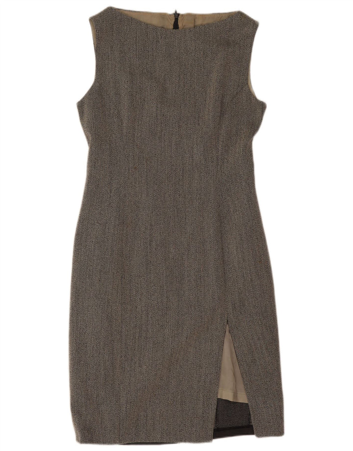 Vestido feminino vintage sem mangas com bainha UK 12 cinza médio