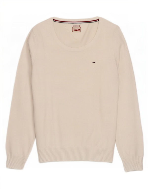Suéter feminino Tommy Hilfiger com gola canoa e branco médio