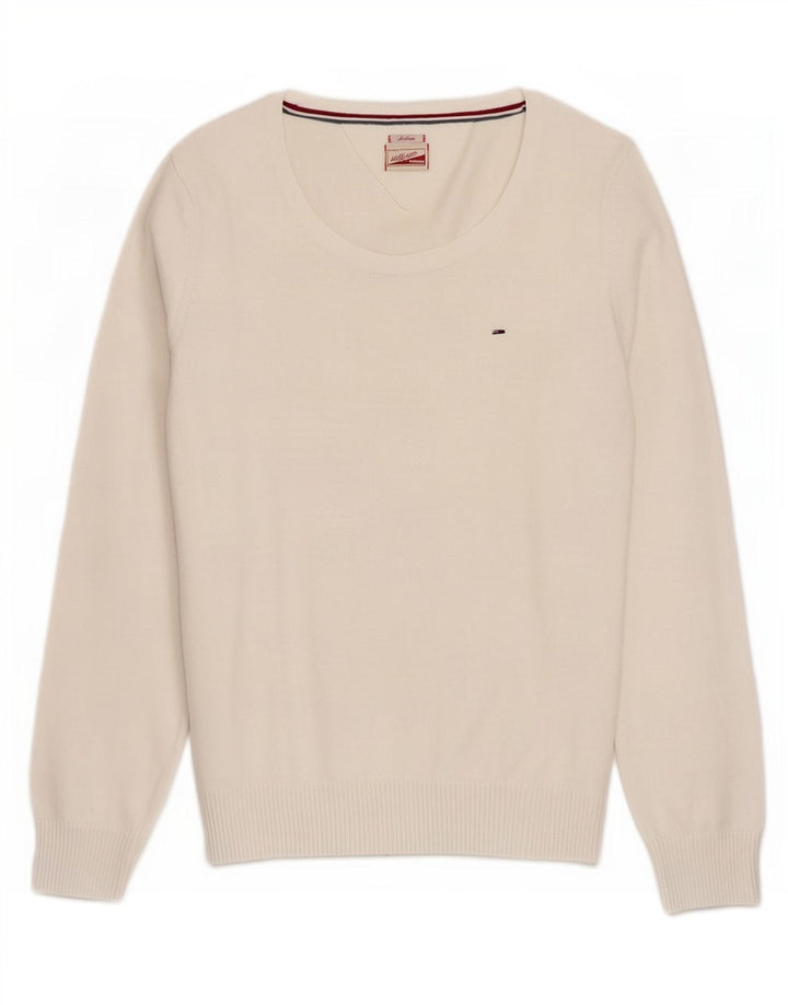 Suéter feminino Tommy Hilfiger com gola canoa e branco médio