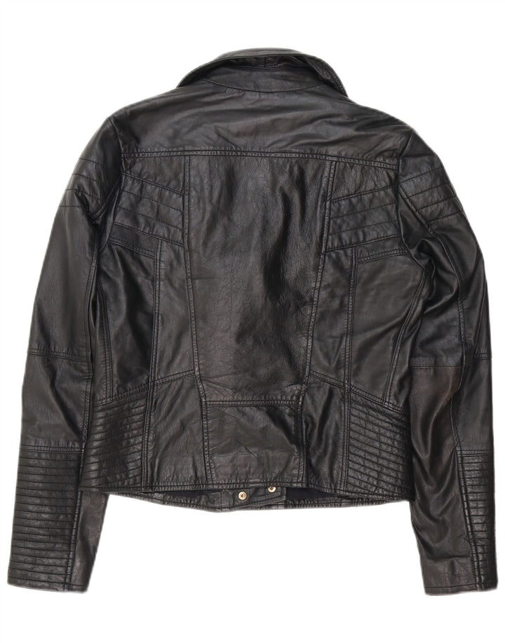 Jaqueta feminina de couro para motociclista River Island Reino Unido 12 médio preto