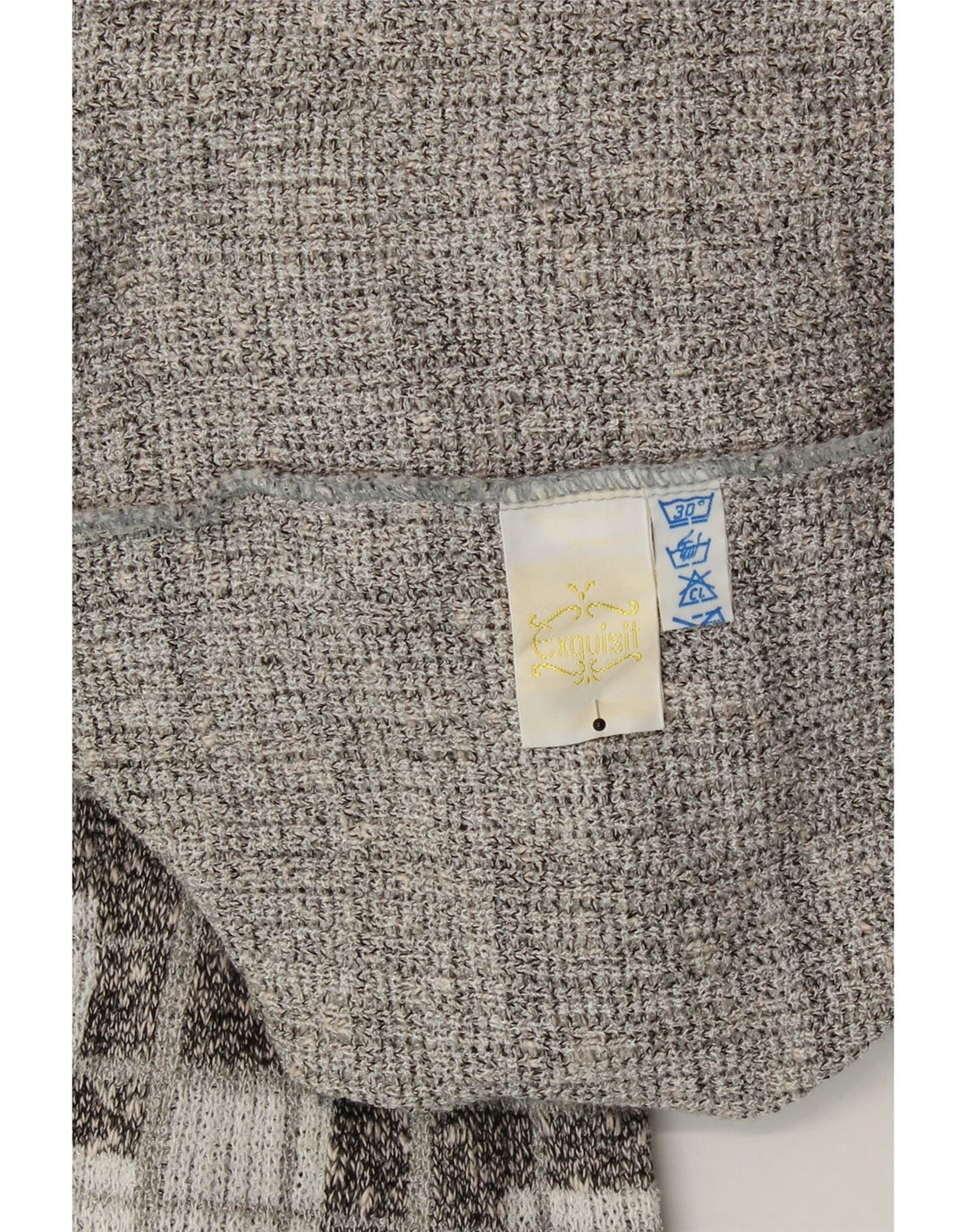 EXQUISIT Mens V-Neck Jumper Sweater Large Grey Geometric Vintage Exquisit and Second-Hand Exquisit from Messina Hembry 