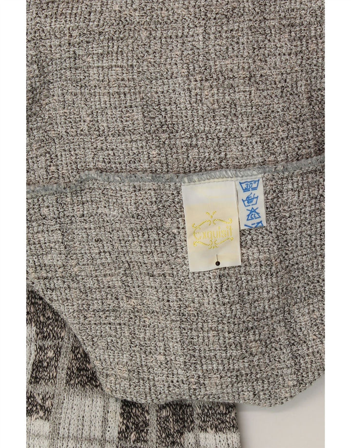 EXQUISIT Mens V-Neck Jumper Sweater Large Grey Geometric Vintage Exquisit and Second-Hand Exquisit from Messina Hembry 