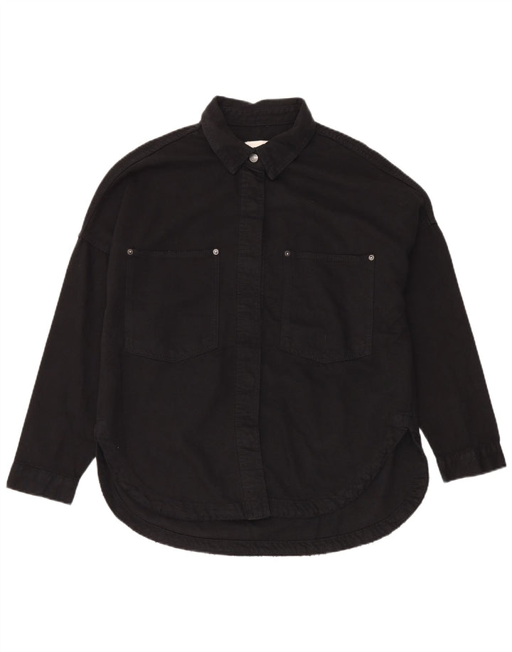 Camisa jeans oversized feminina Zara Reino Unido 10 pequeno algodão preto