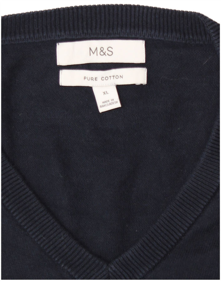 Suéter masculino Marks & Spencer com decote em V XL azul marinho algodão