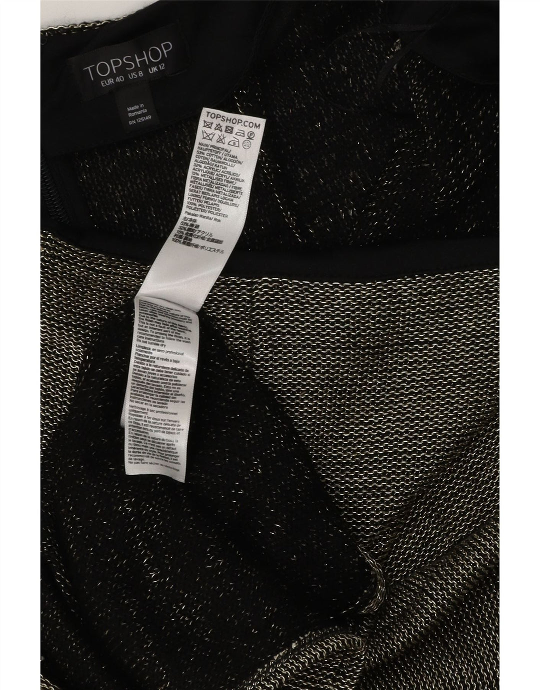 Topshop saia midi feminina UK 12 médio W32 poliéster preto