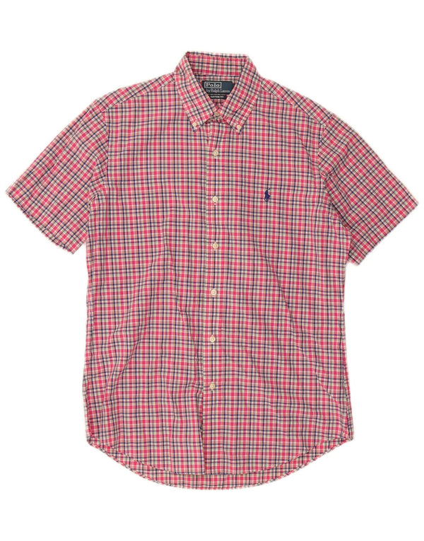 Polo Ralph Lauren Camisa masculina de manga curta com ajuste personalizado médio xadrez rosa