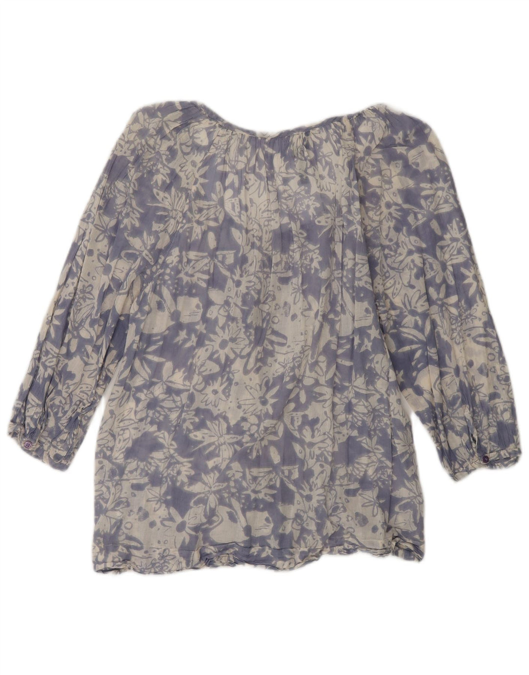FRENCH CONNECTION Blusa feminina manga 3/4 Reino Unido 12 azul médio floral
