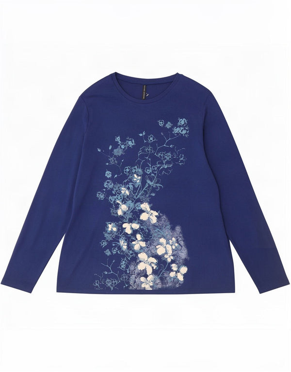 Top gráfico feminino Marks & Spencer manga comprida Reino Unido 22 3XL azul marinho floral