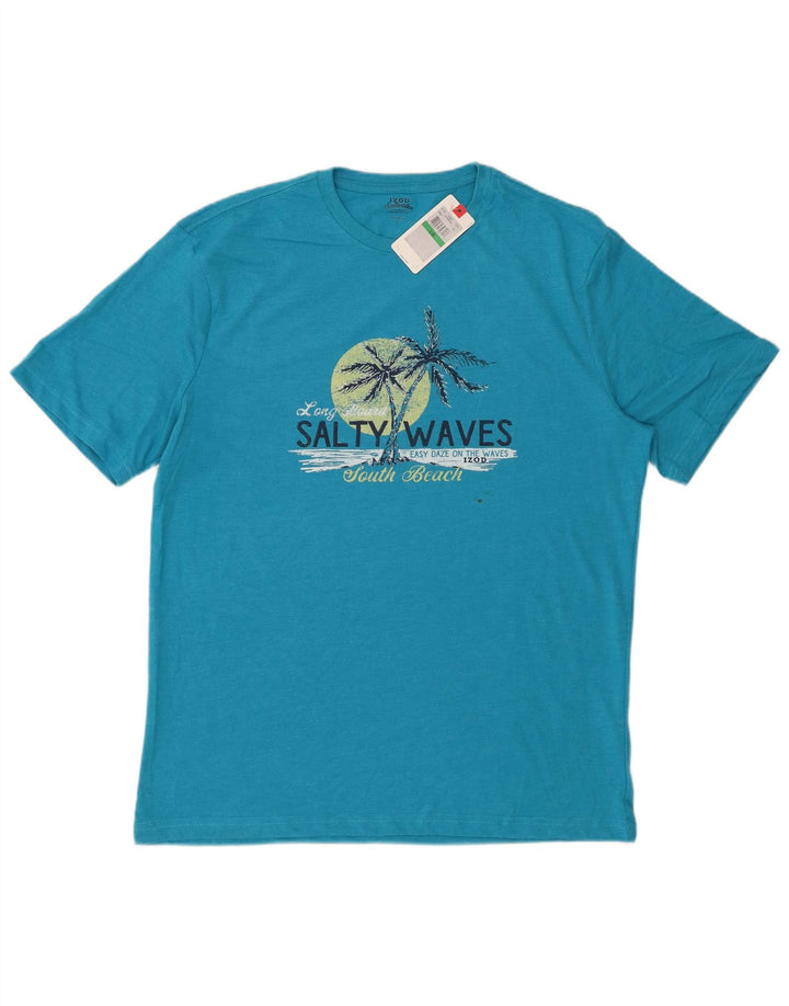 Camiseta masculina com estampa de água salgada IZOD, grande, algodão azul